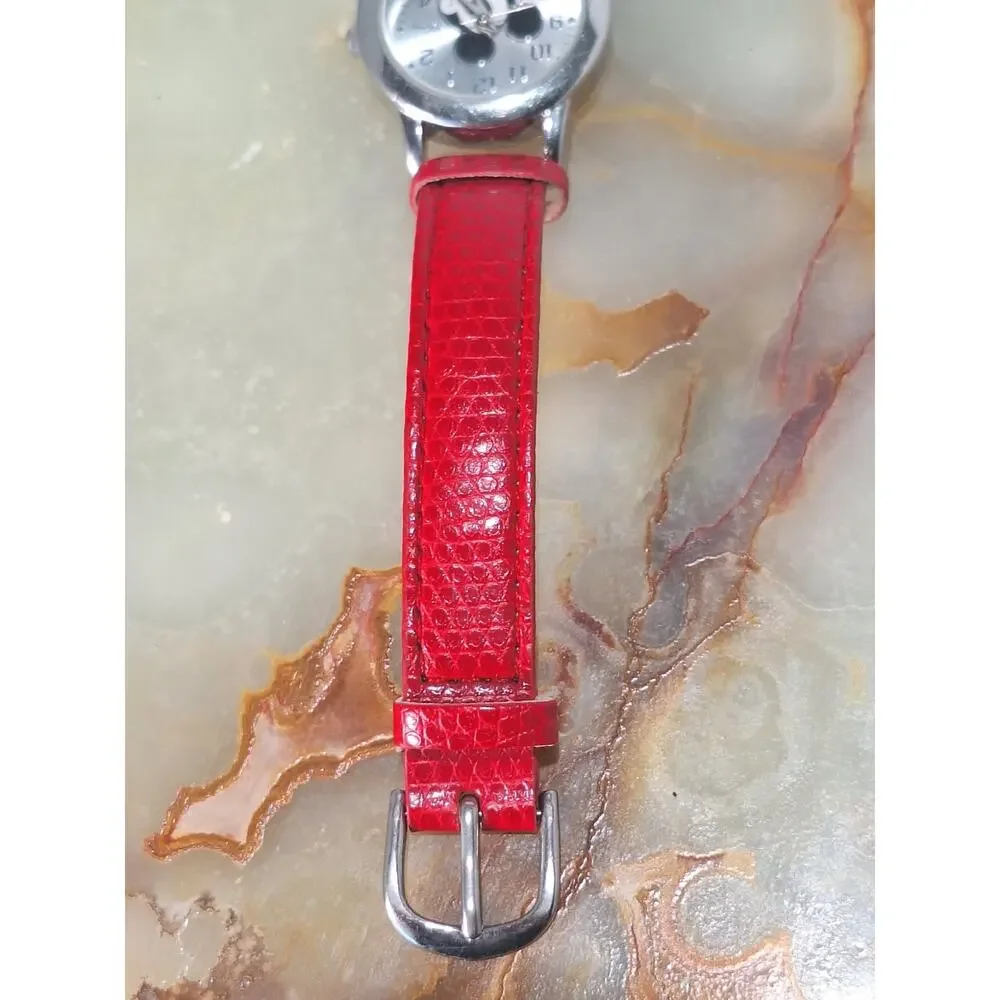 Disney Mickey Mouse Red Strap Quartz Watch MK1018B Accutime Runs Great!